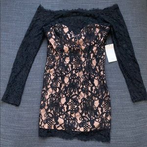 Off the shoulder lace mini dress